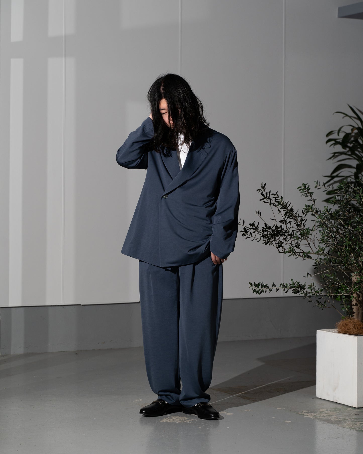 46G SILK BLEND DOUBLE JACKET - NAVY
