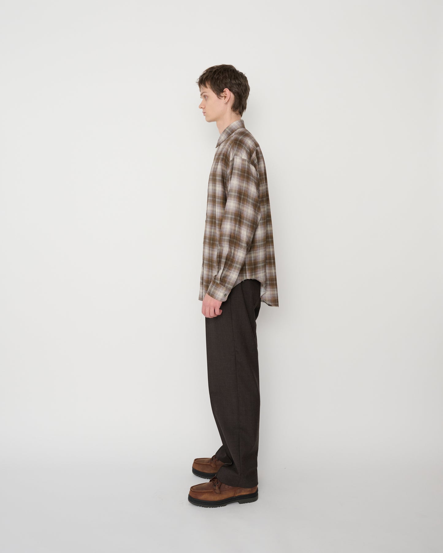 COTTON RAYON SILK PRINT CHECK REGULAR SHIRT - BROWN CHECK