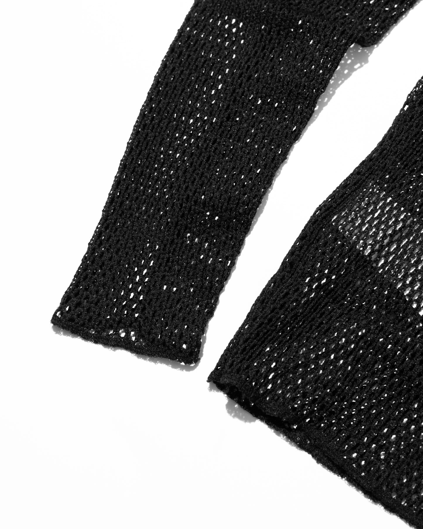 COTTON POLYESTER MESH LONG SLEEVE T-SHIRT - BLACK