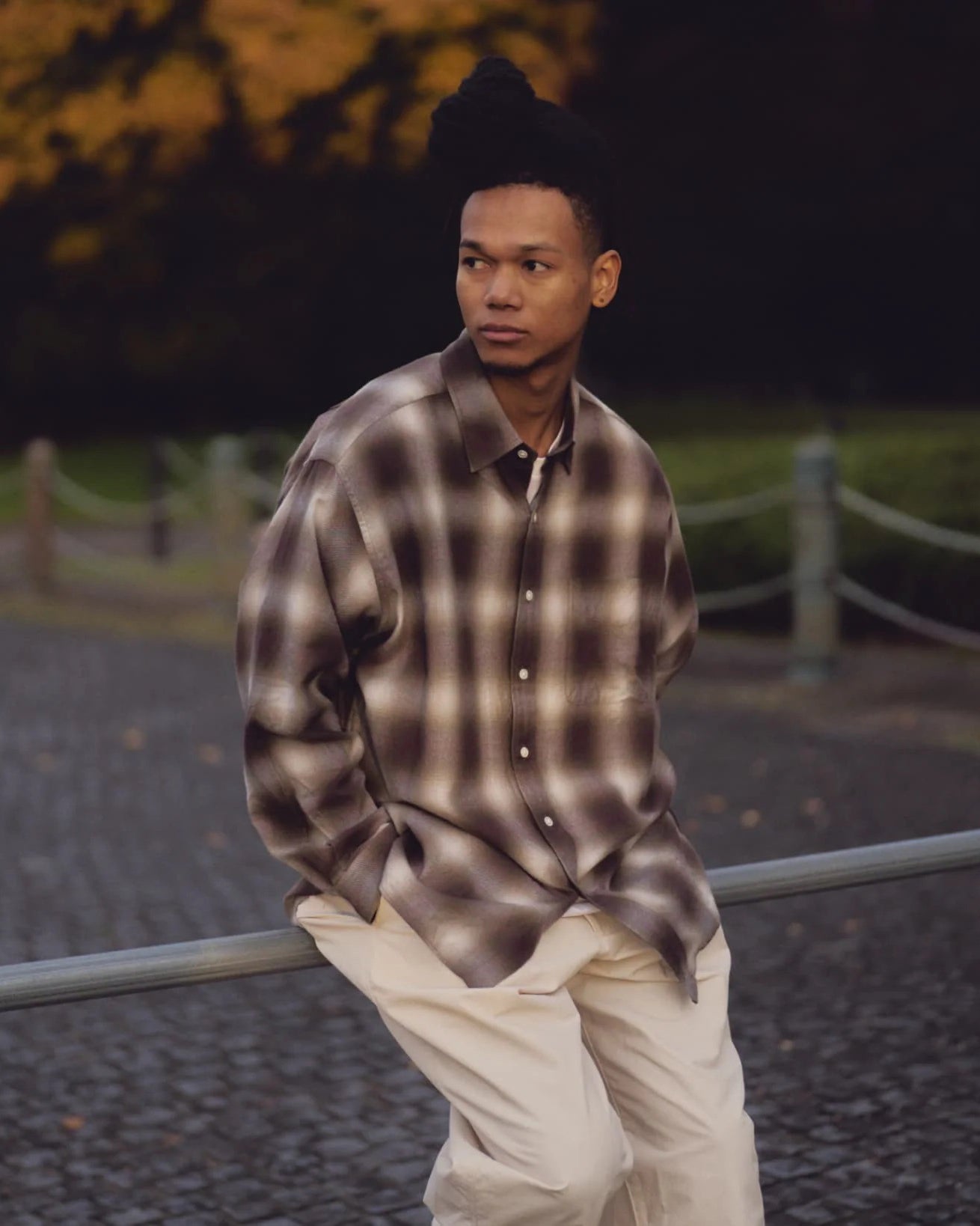 OMBRE PLAID SHIRT - BROWN×WHITE