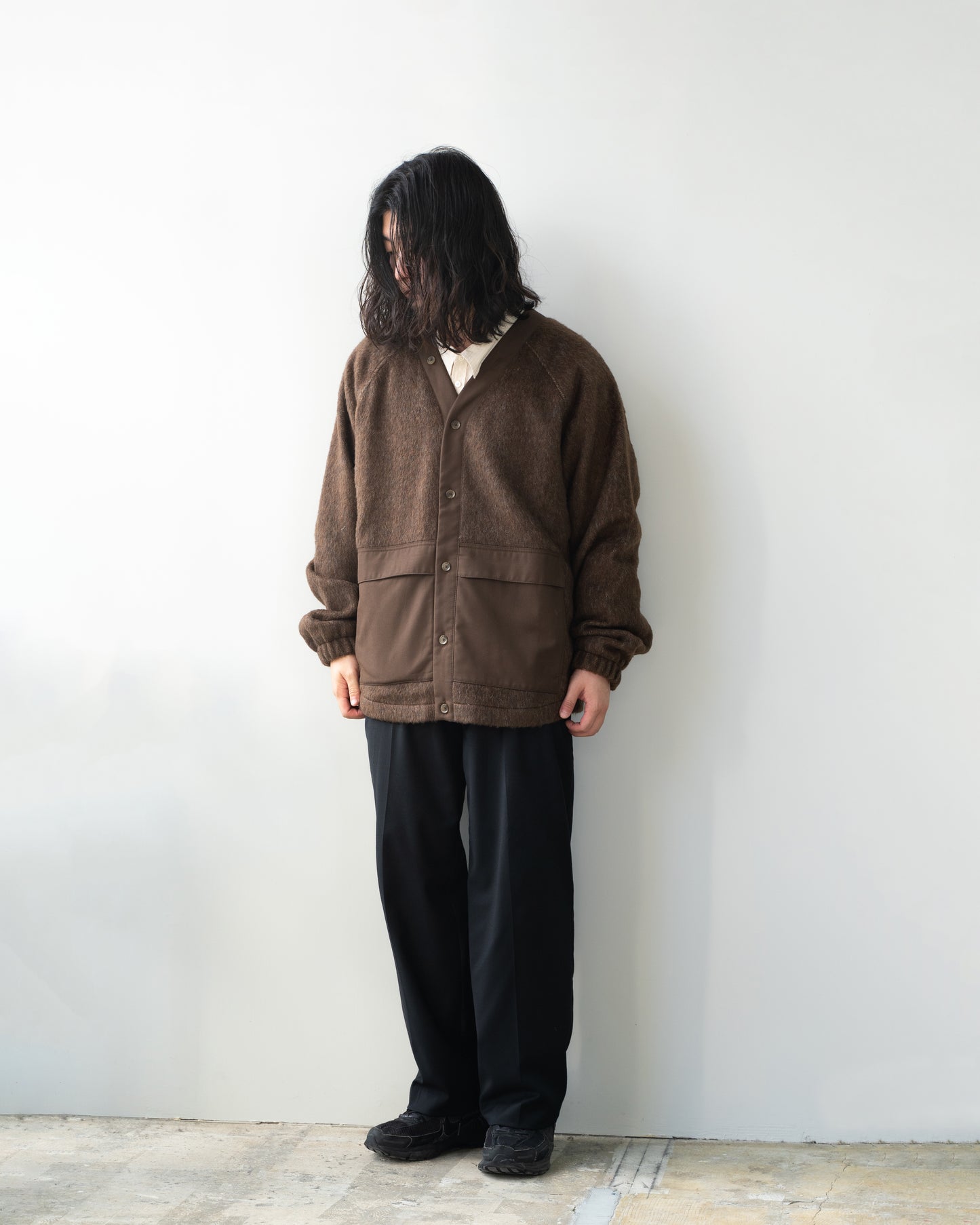 WOOL BLEND MELTON BERKUT CARDIGAN - VAN DYKE BROWN