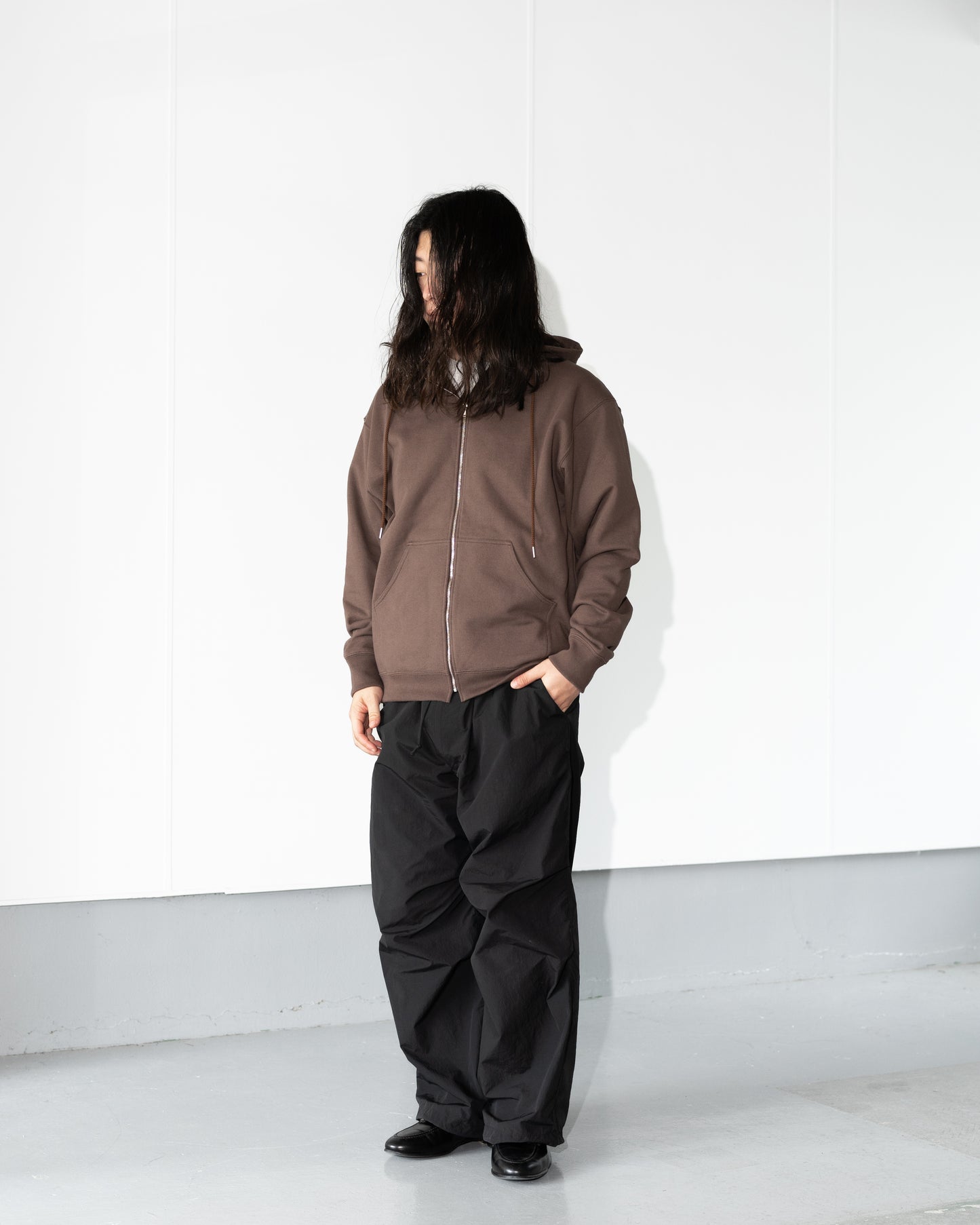 COTTON ZIP UP HOODIE - BROWN