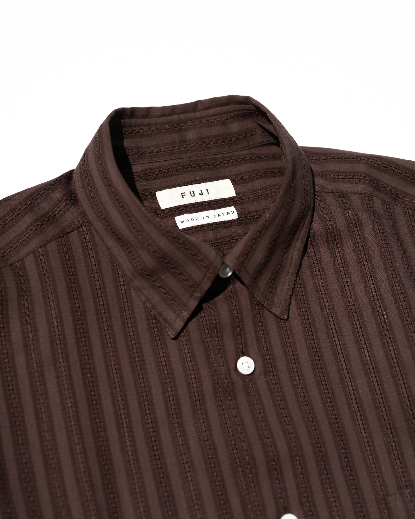 LENO WEAVE COTTON STRIPE SHIRT - BROWN