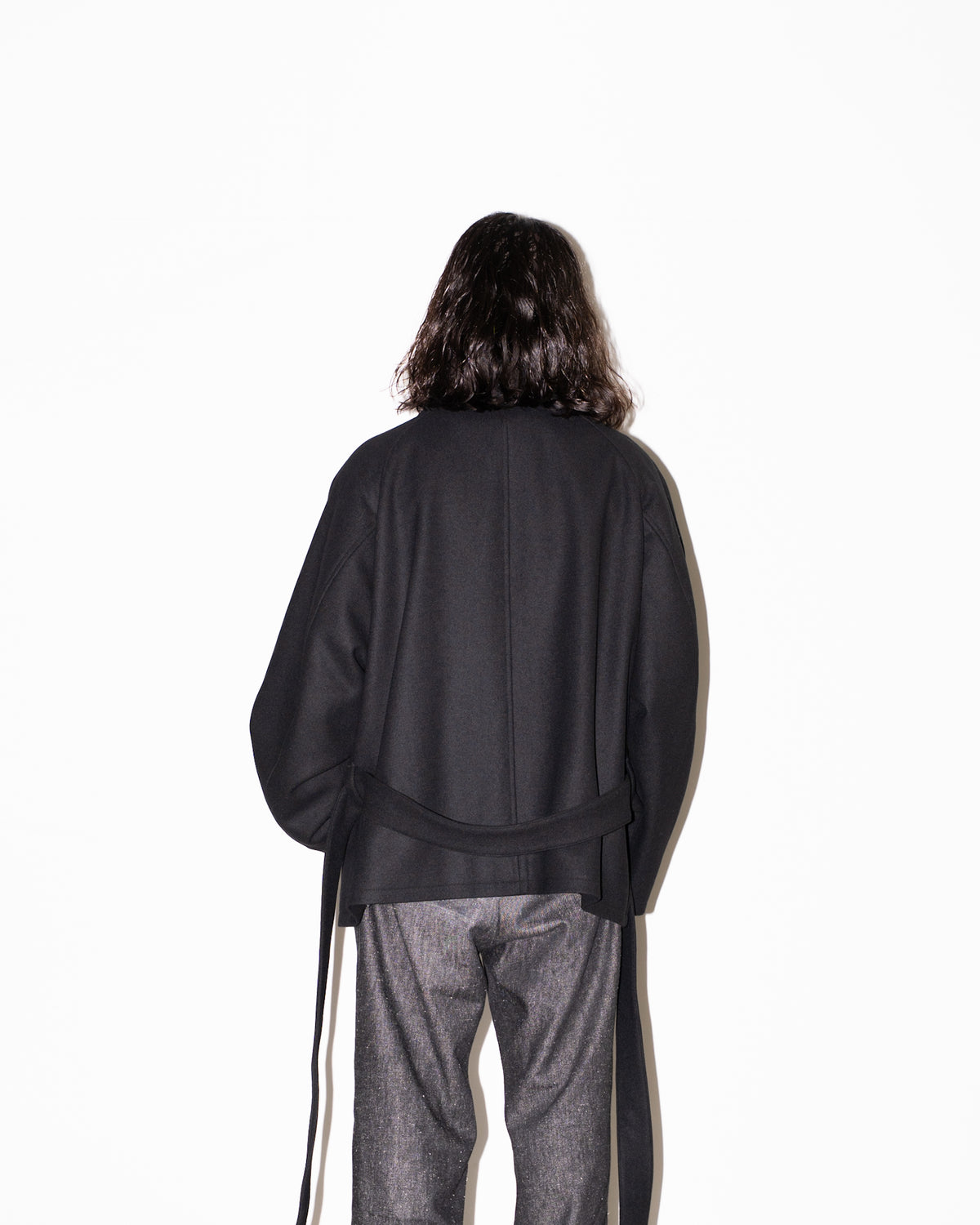 WOOL RAGLAN PEA COAT - BLACK