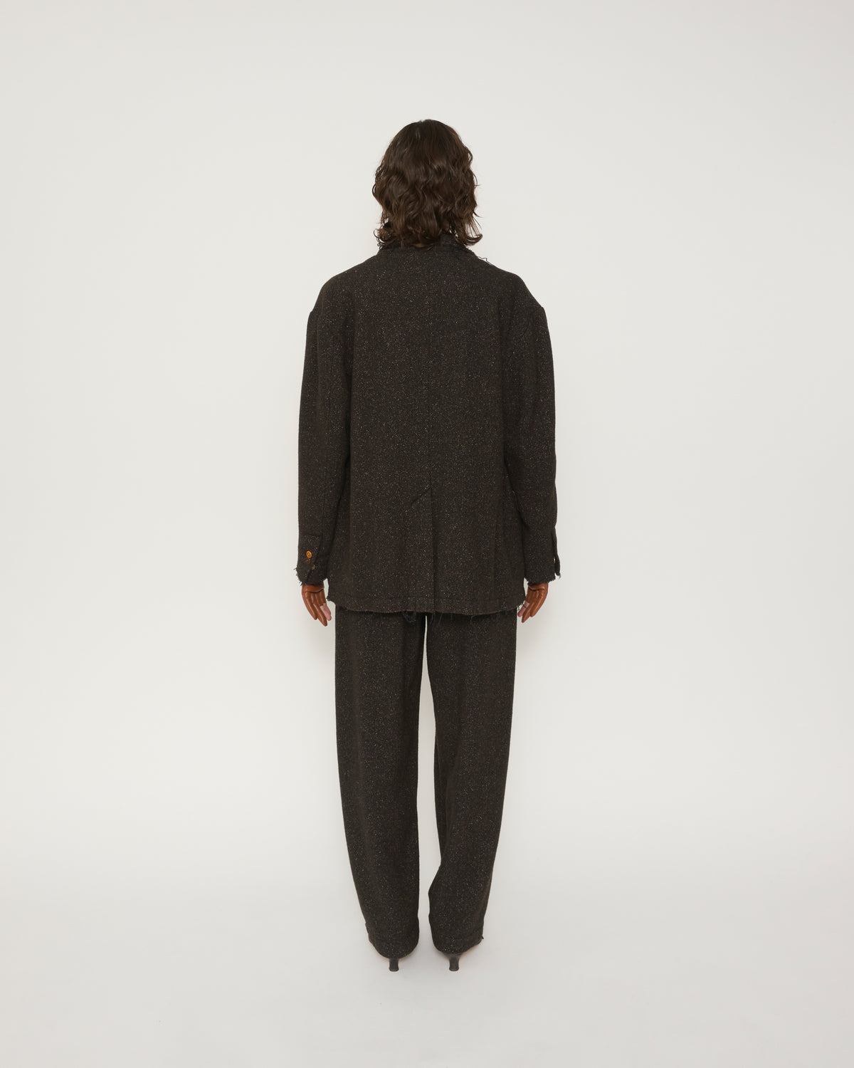 GARMENT WASHED SILKNEP TWEED JACKET - DARK BROWN