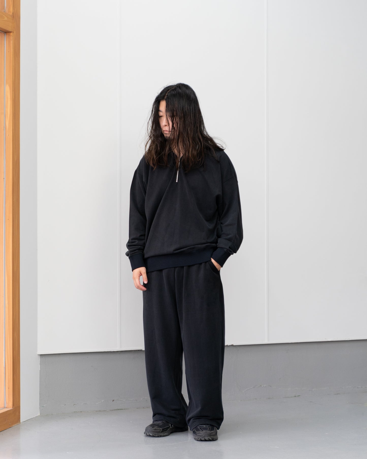 28G CUPRO HALF ZIP HOODIE - BLACK