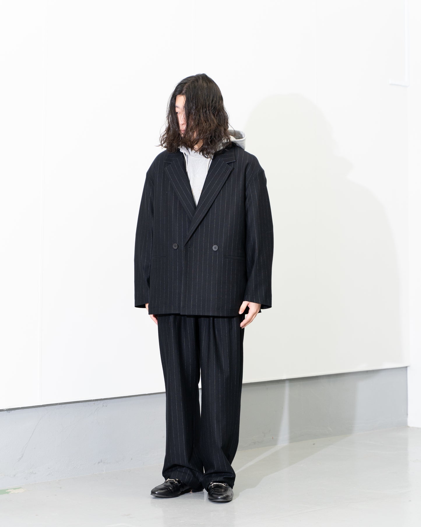 36G WOOL STRIPE DOUBLE JACKET - BLACK
