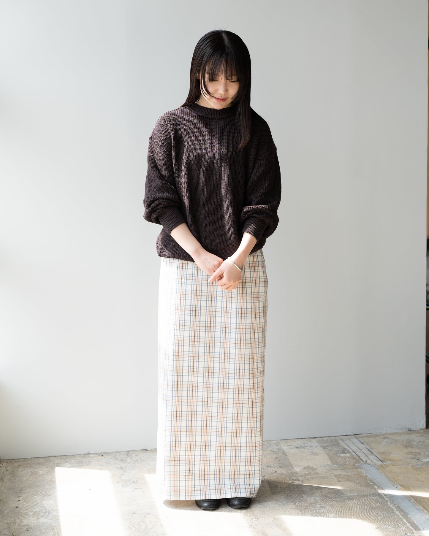 COTTON CHECK SKIRT - BEIGE CHECK
