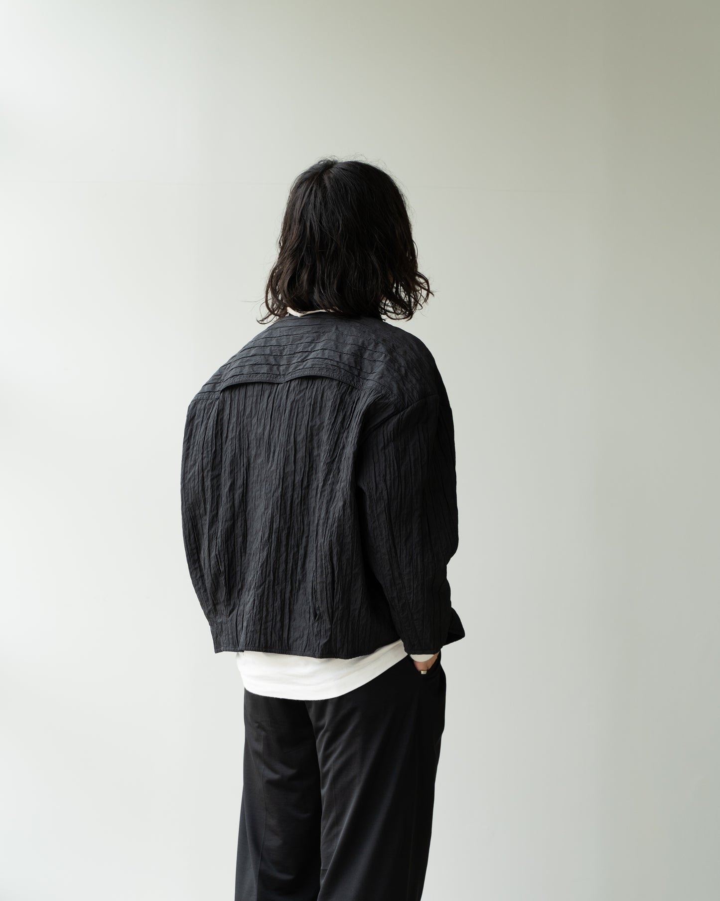 QUILTED CROPPED SHIRTS - BLACK