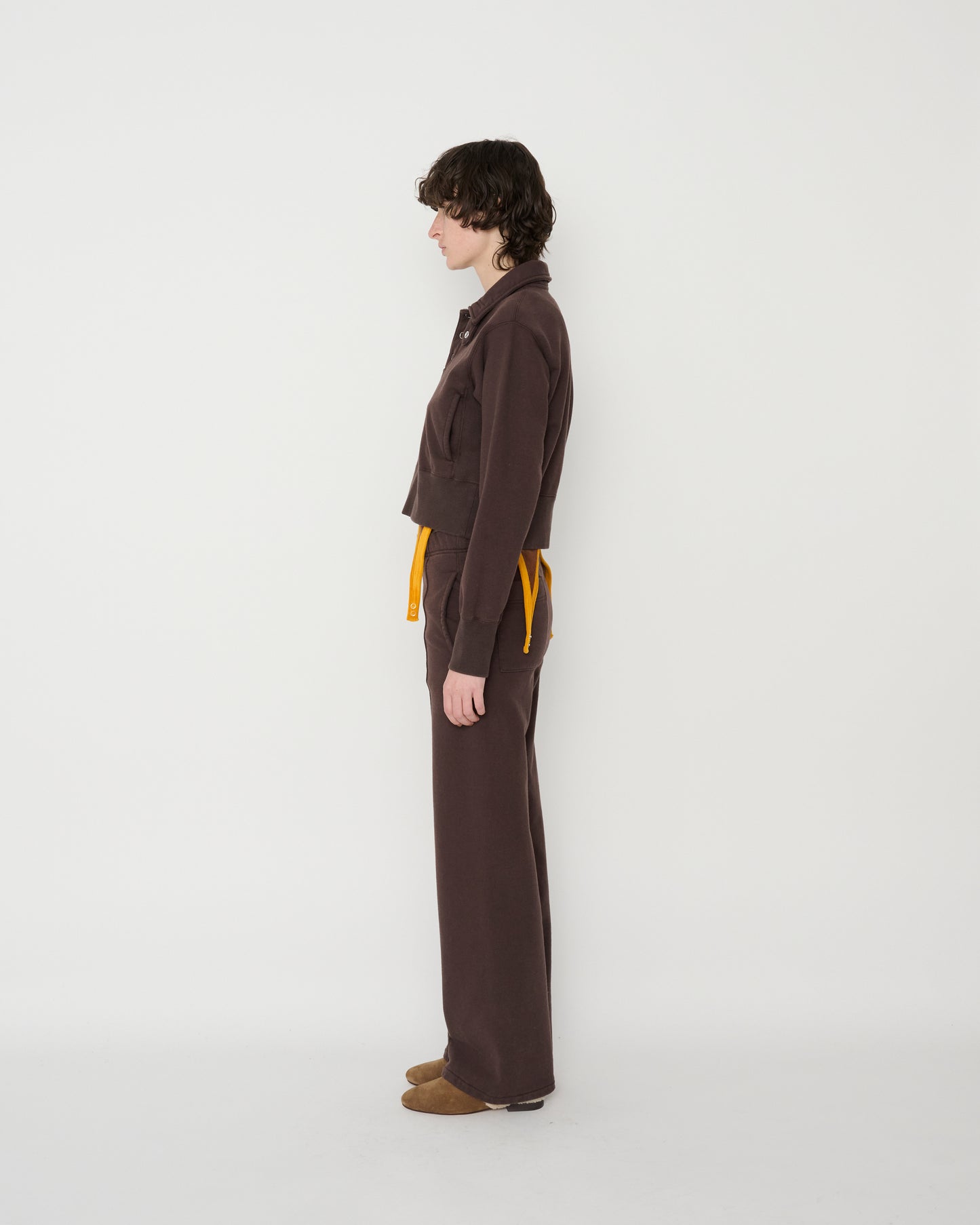FROSTING COTTON FLEECE SNAP COLLAR PULLOVER - BROWN