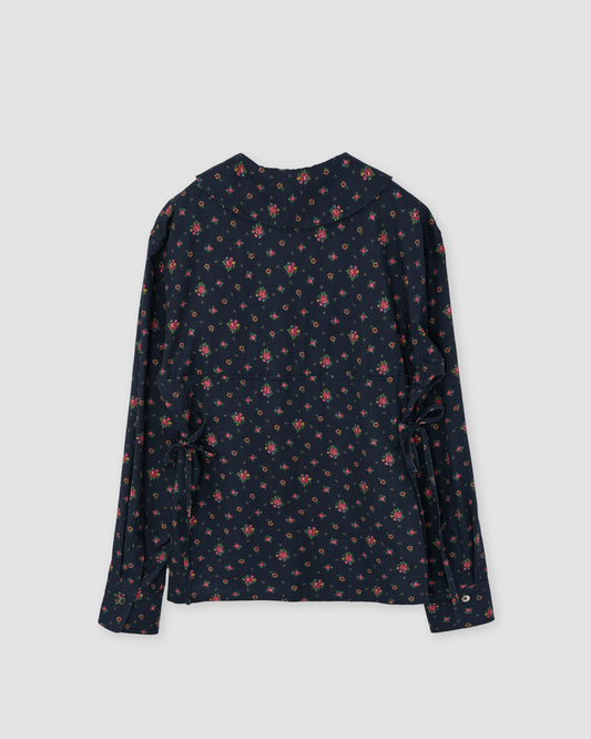 FLOWER PRINT SAILOR COLLAR SHIRT - NAVY