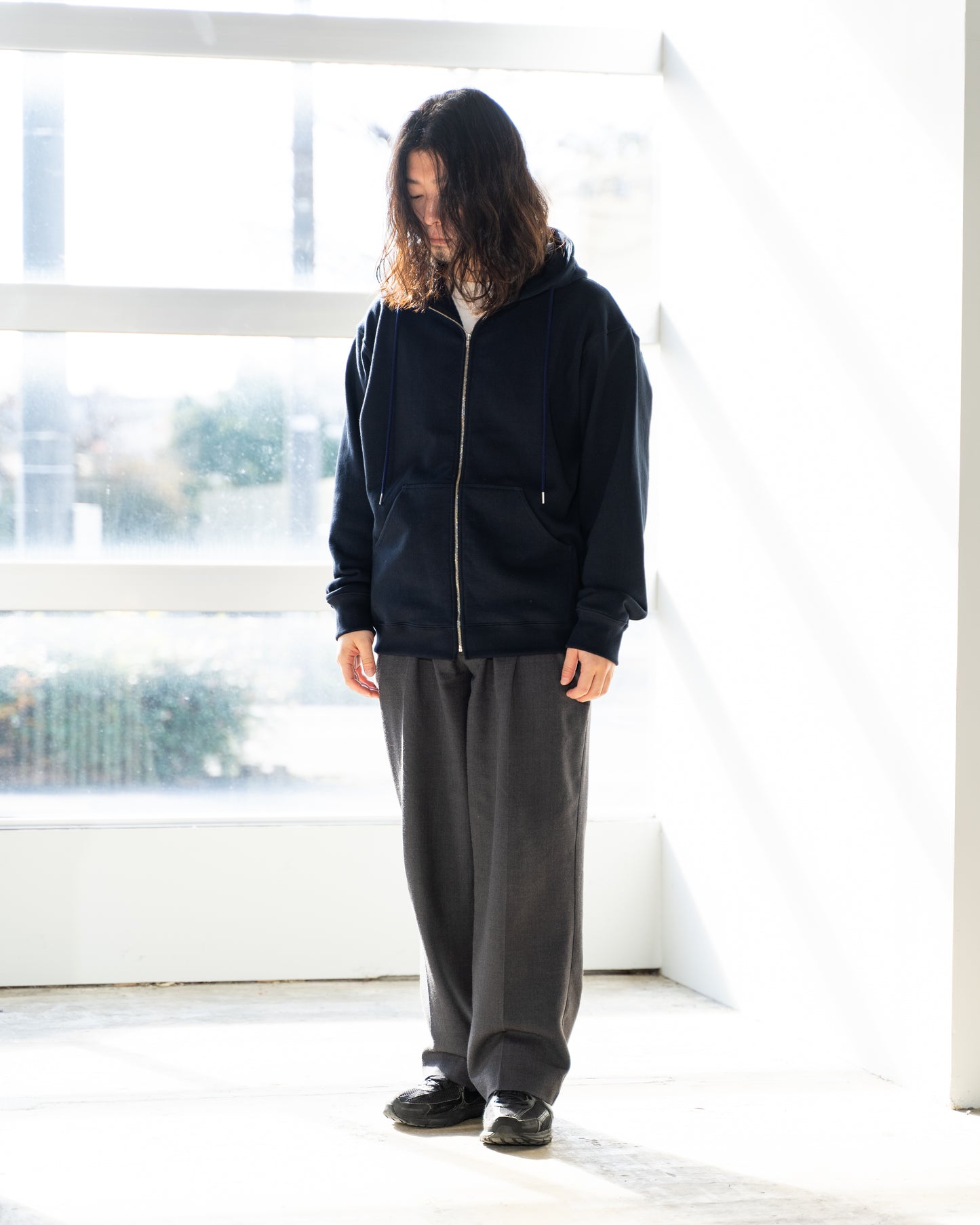 COTTON ZIP UP HOODIE - NAVY