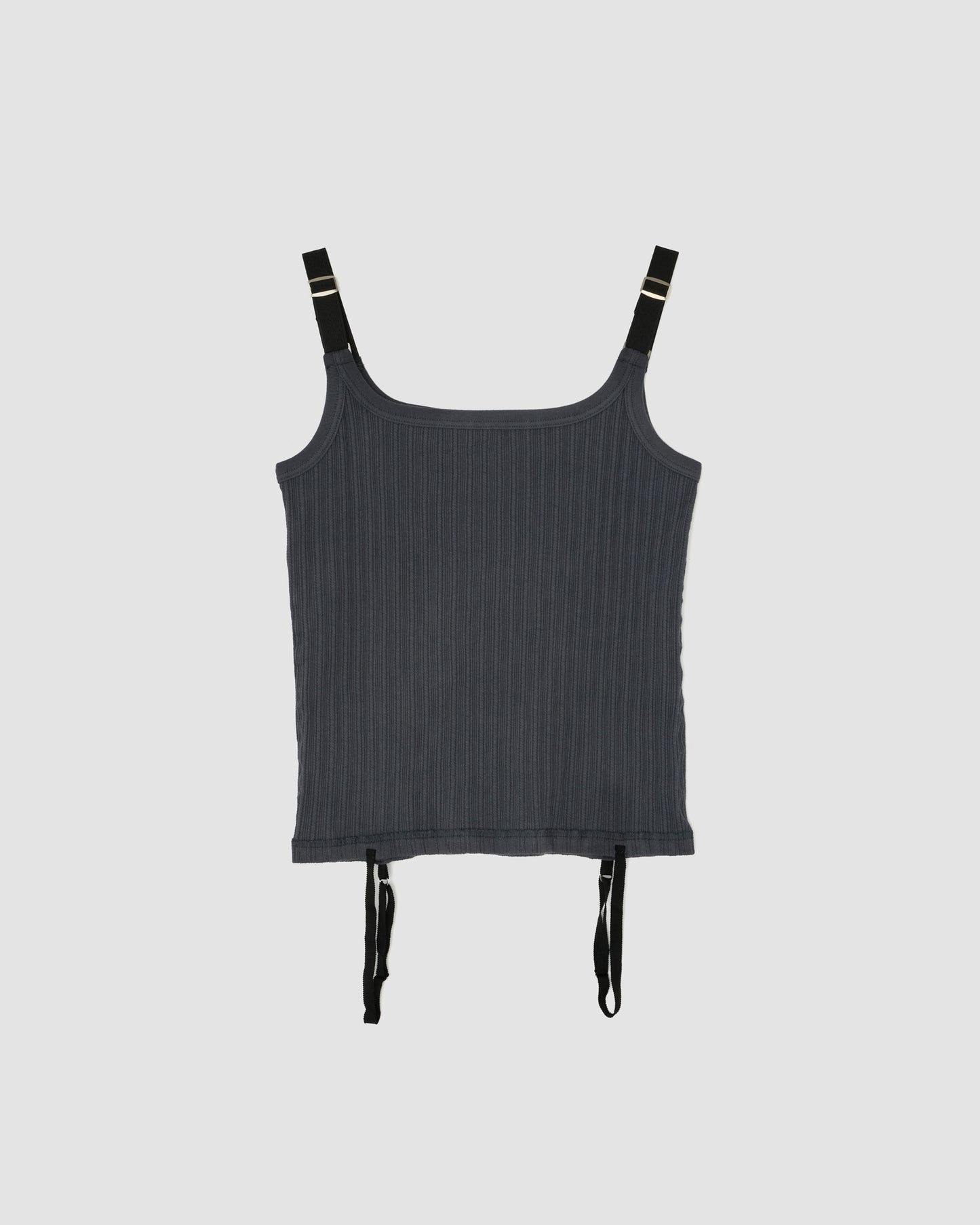 COTTON EYELET RIB UP DOWN CAMISOLE - CHARCOAL
