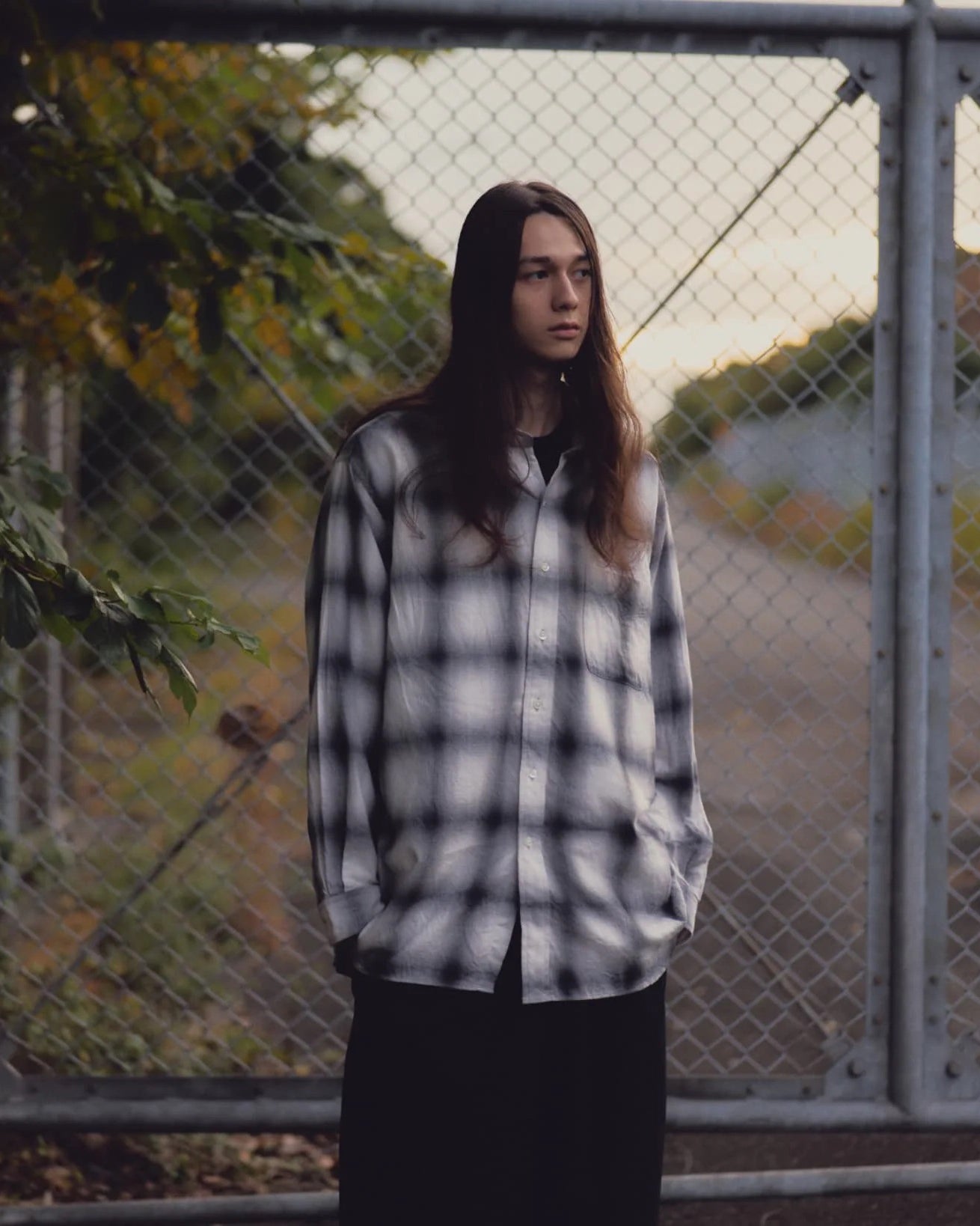 OMBRE PLAID SHIRT - BLACK×WHITE