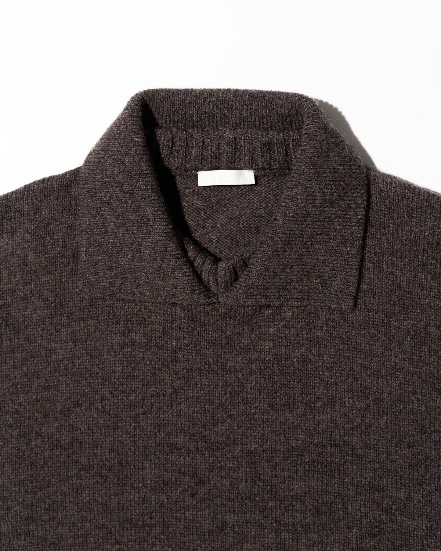 ALPACA POLO COLLAR KNIT SHIRT - BROWN