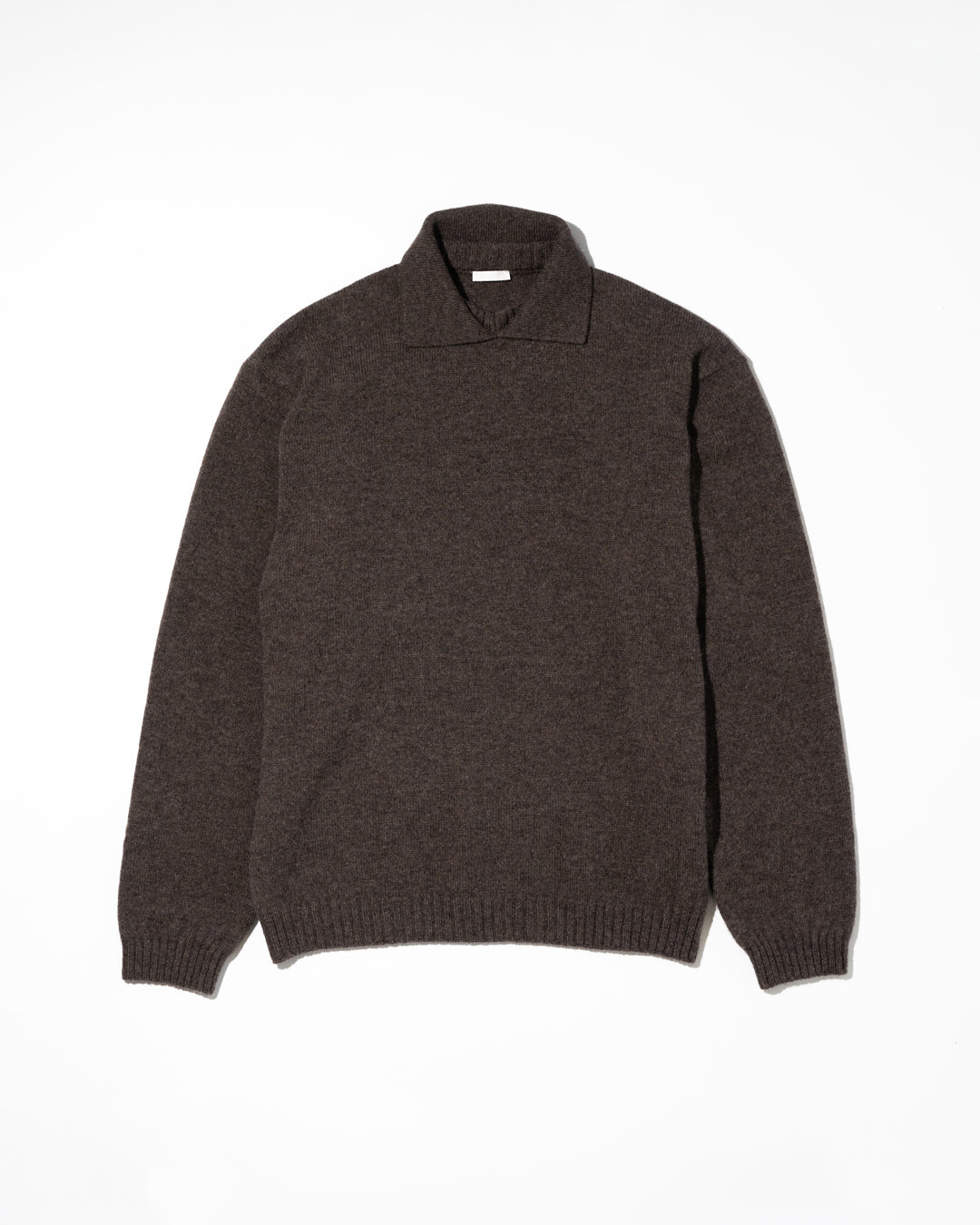ALPACA POLO COLLAR KNIT SHIRT - BROWN