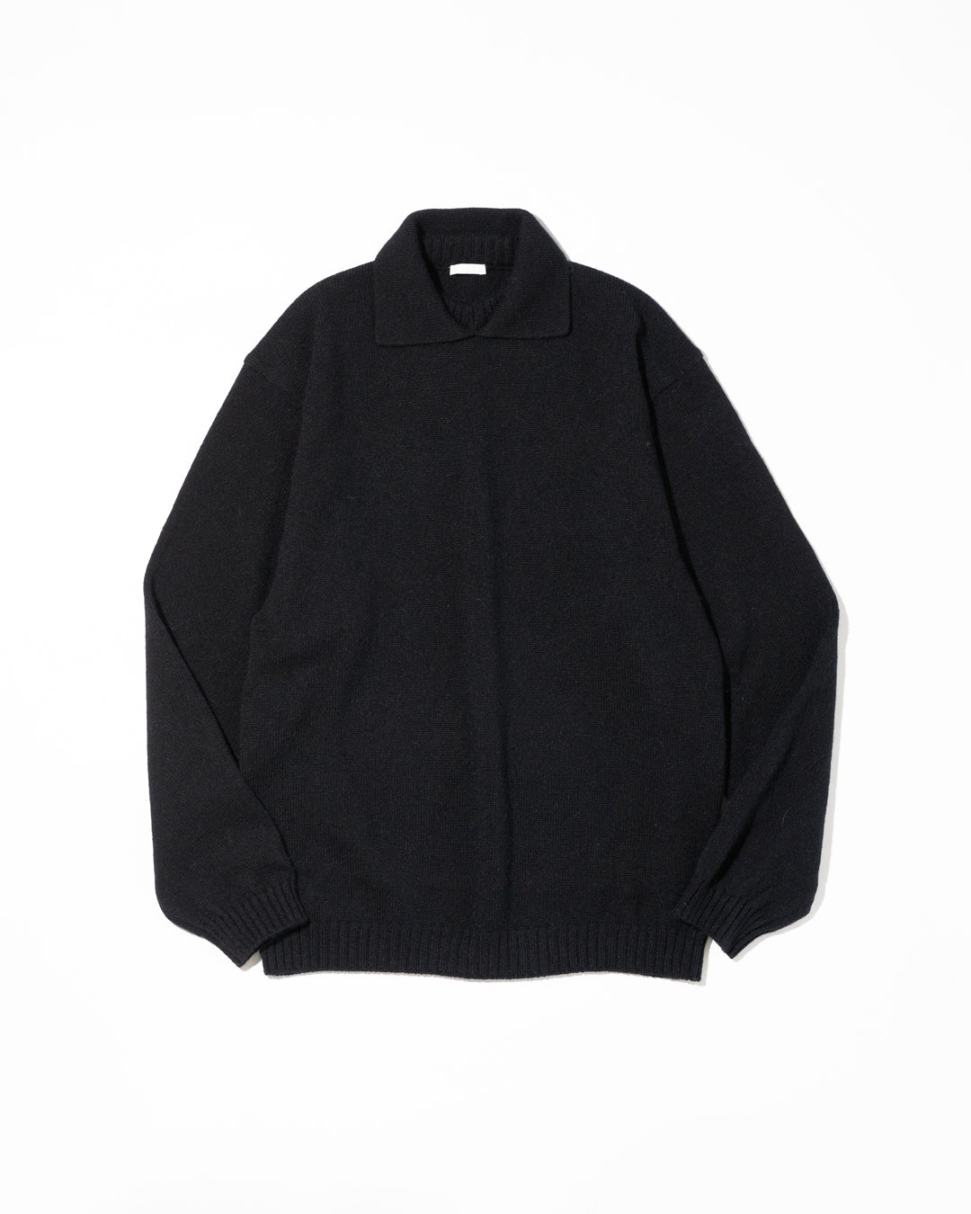 ALPACA POLO COLLAR KNIT SHIRT - BLACK