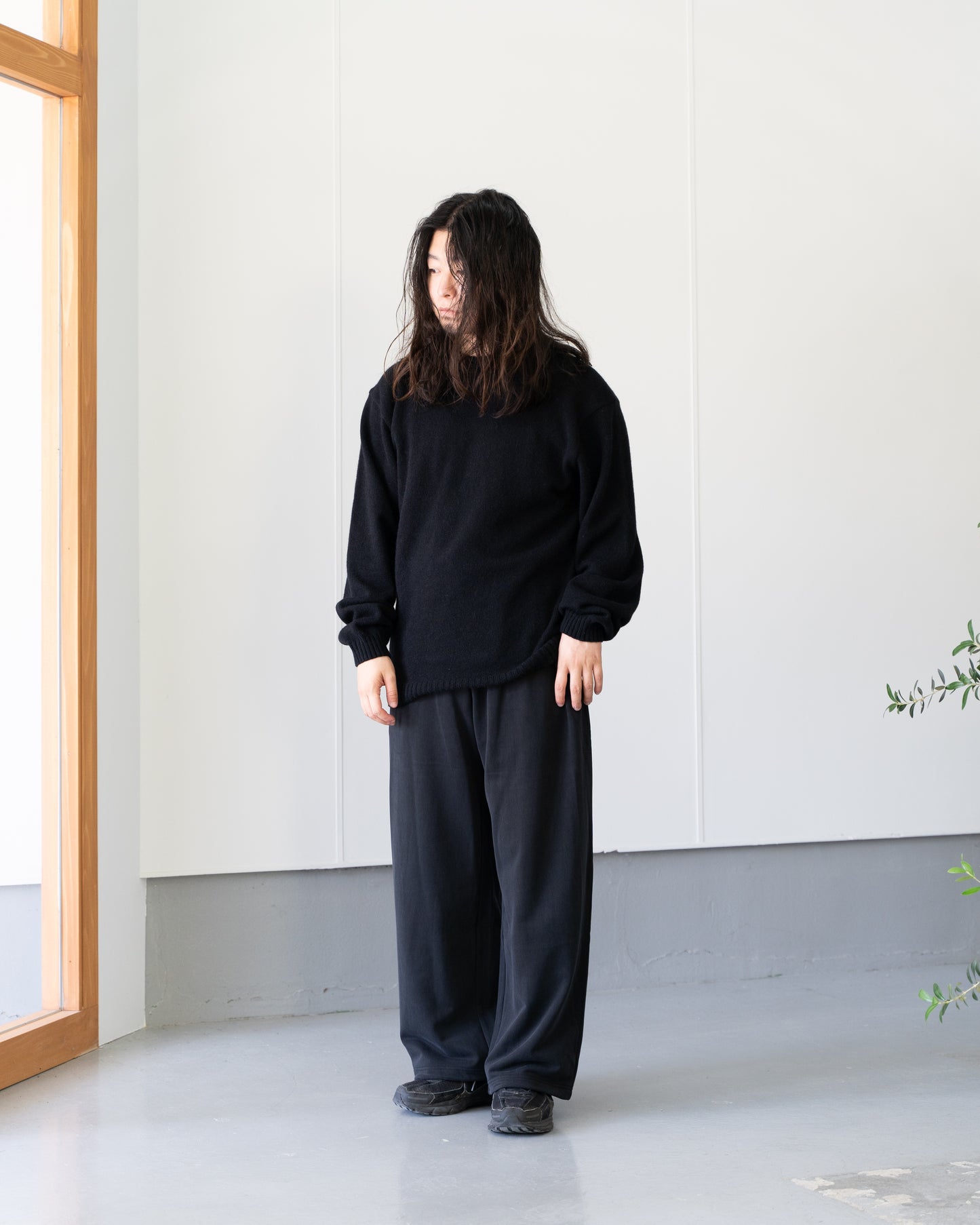 ALPACA POLO COLLAR KNIT SHIRT - BLACK