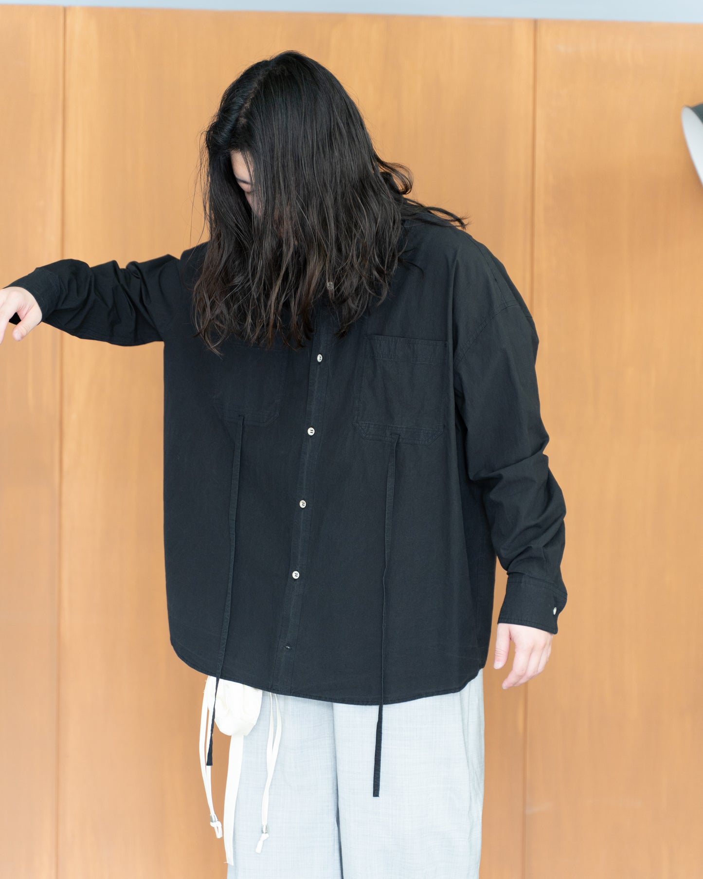 TIE SHIRT/COTTON - BLACK
