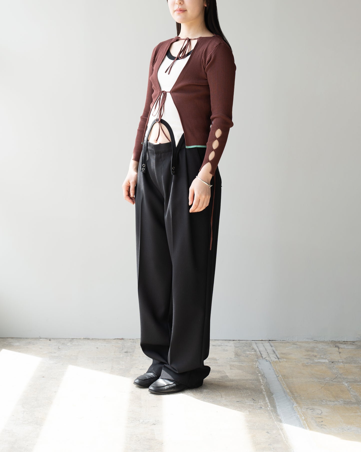 16G RIB CASHECOUR CARDIGAN - RED BROWN