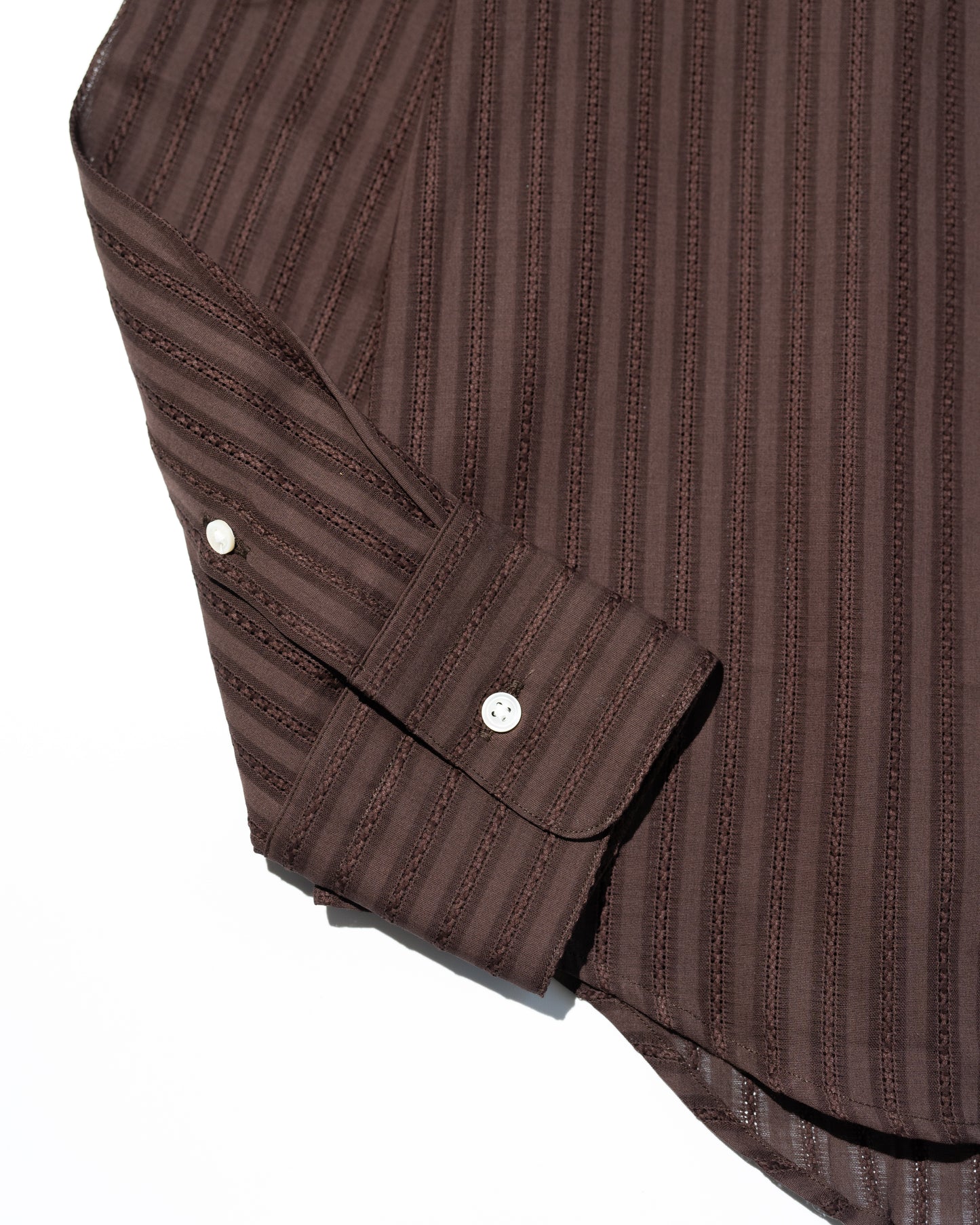 LENO WEAVE COTTON STRIPE SHIRT - BROWN
