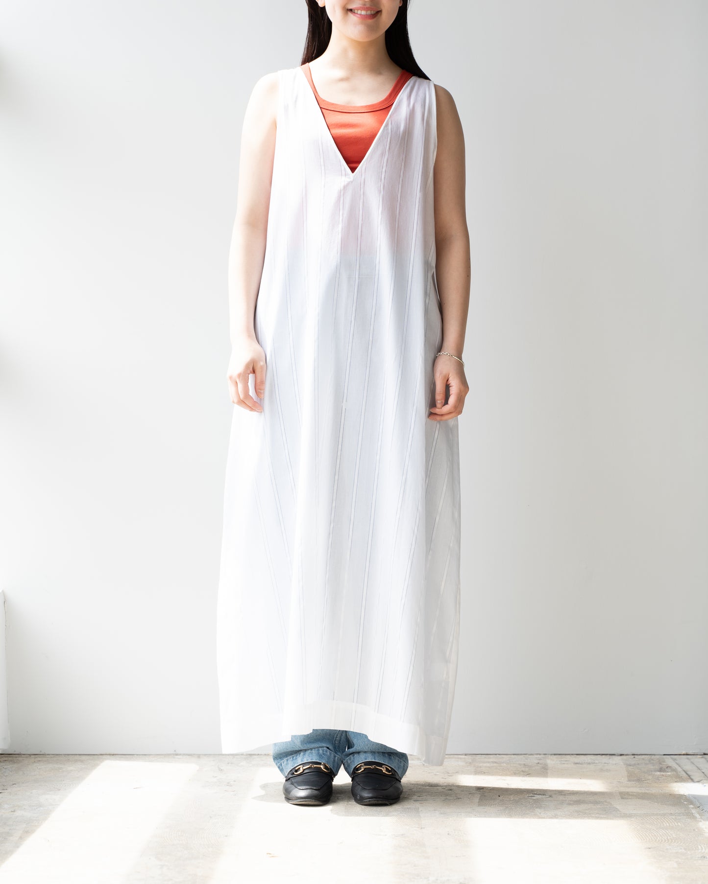 COTTON STRIPE ONE PIECE - WHITE