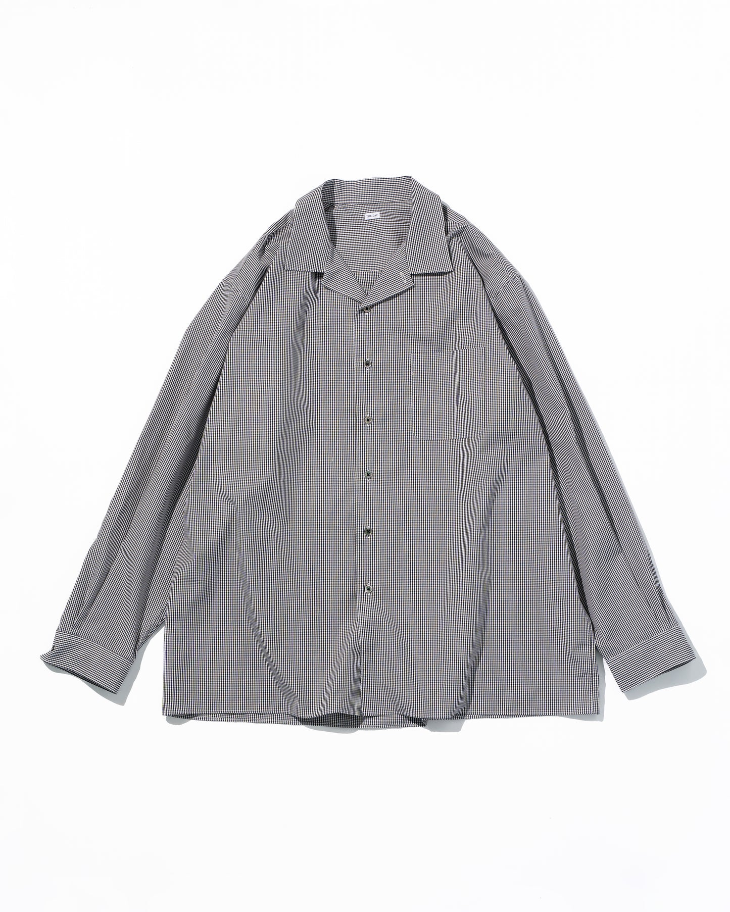 GINGHAM OPEN COLLAR SHIRT - BLACK