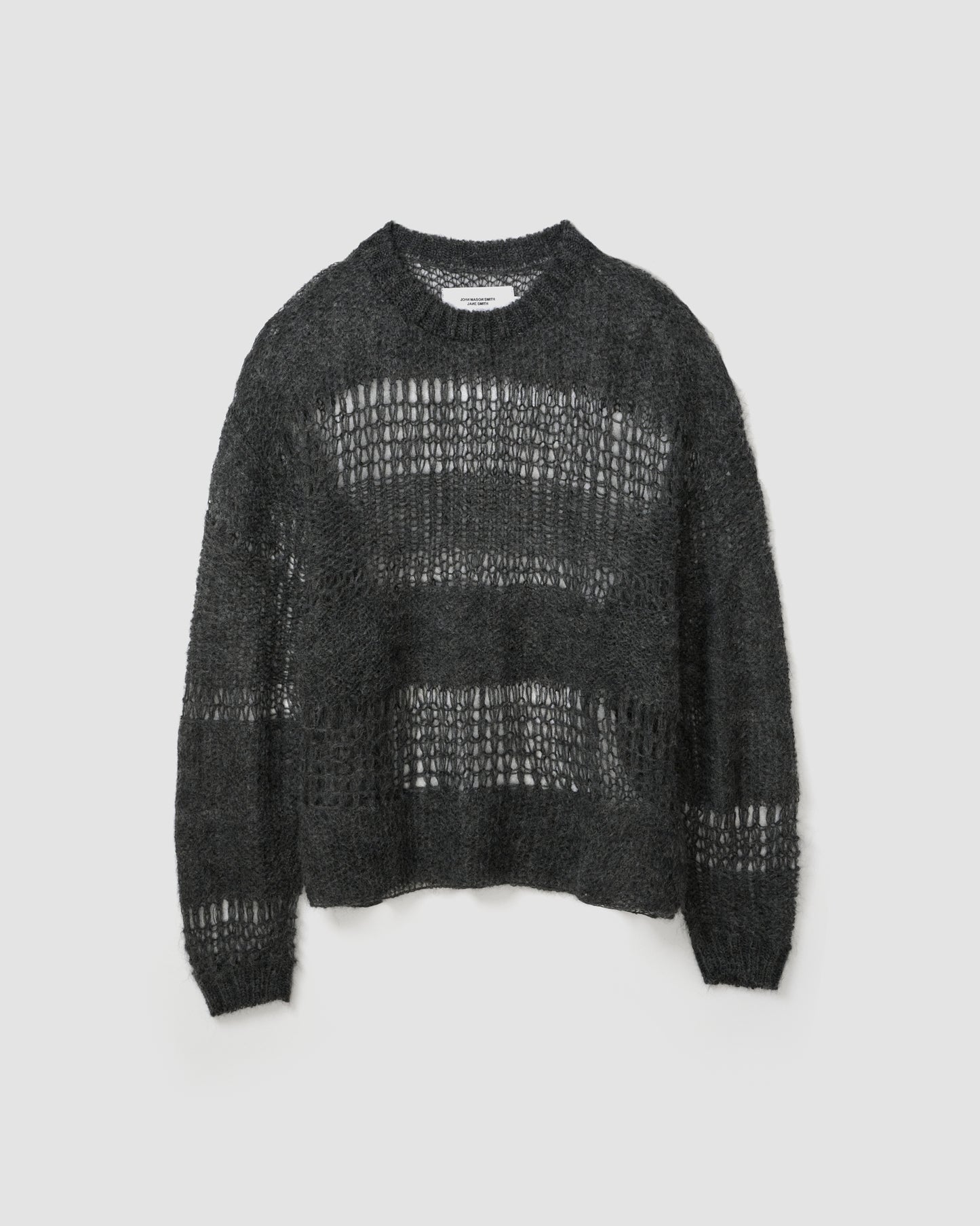 MOHAIR RANDOM BORDER CREW KNIT - GRAY