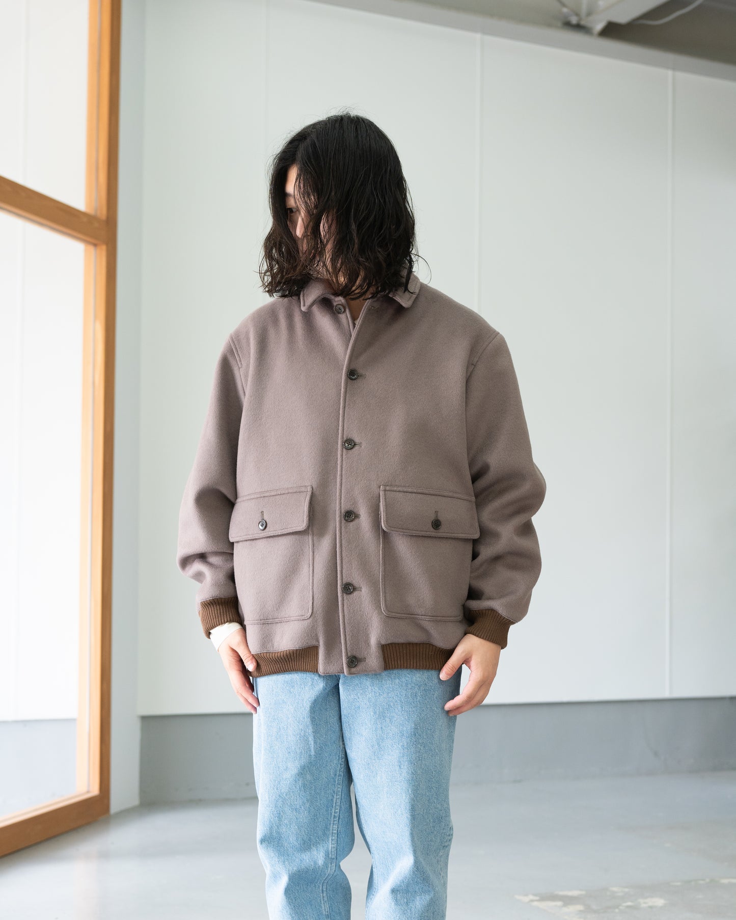 WOOL MELTON BASIC BLOUSON - GRAY
