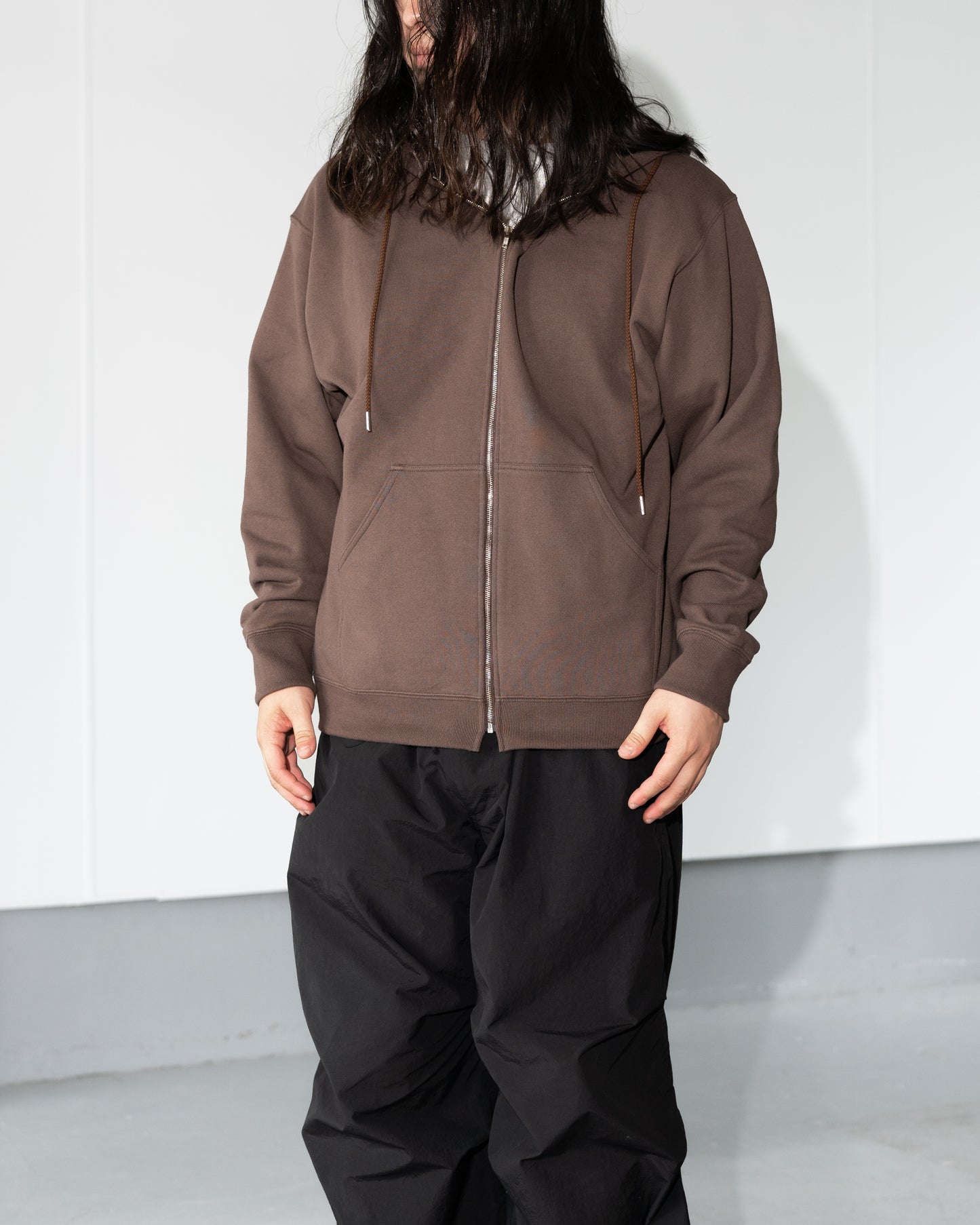 COTTON ZIP UP HOODIE - BROWN