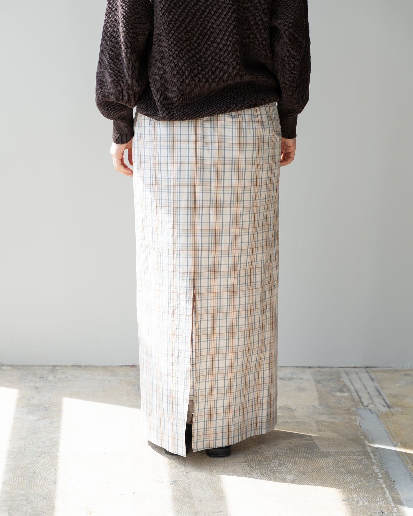 COTTON CHECK SKIRT - BEIGE CHECK