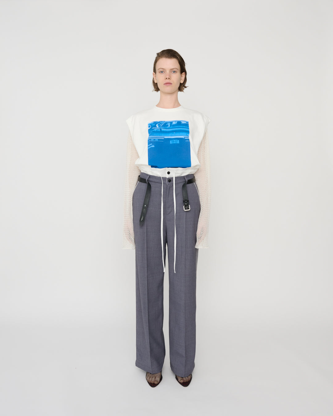 POLYESTER WOOL TROPICAL PIPING PAJAMA PANTS - GRAY