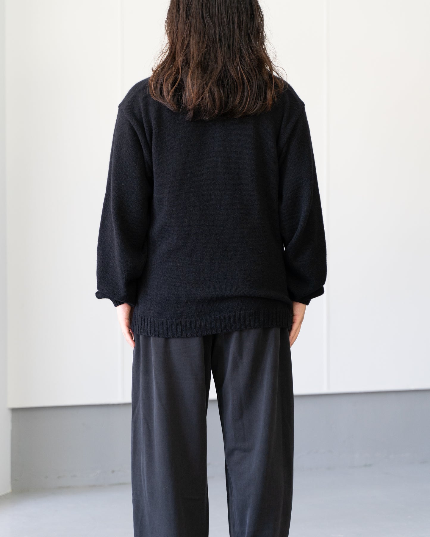 ALPACA POLO COLLAR KNIT SHIRT - BLACK