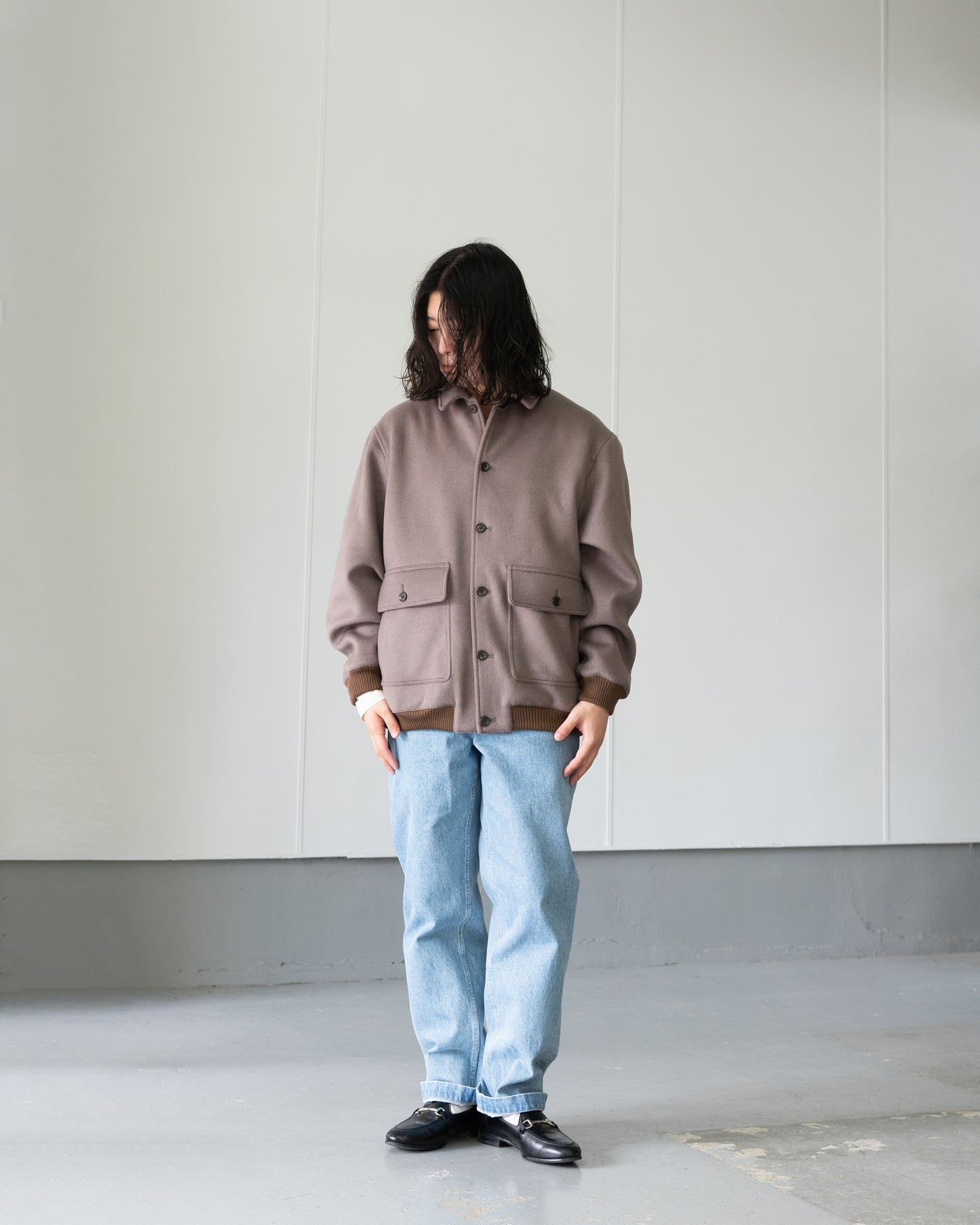 WOOL MELTON BASIC BLOUSON - GRAY