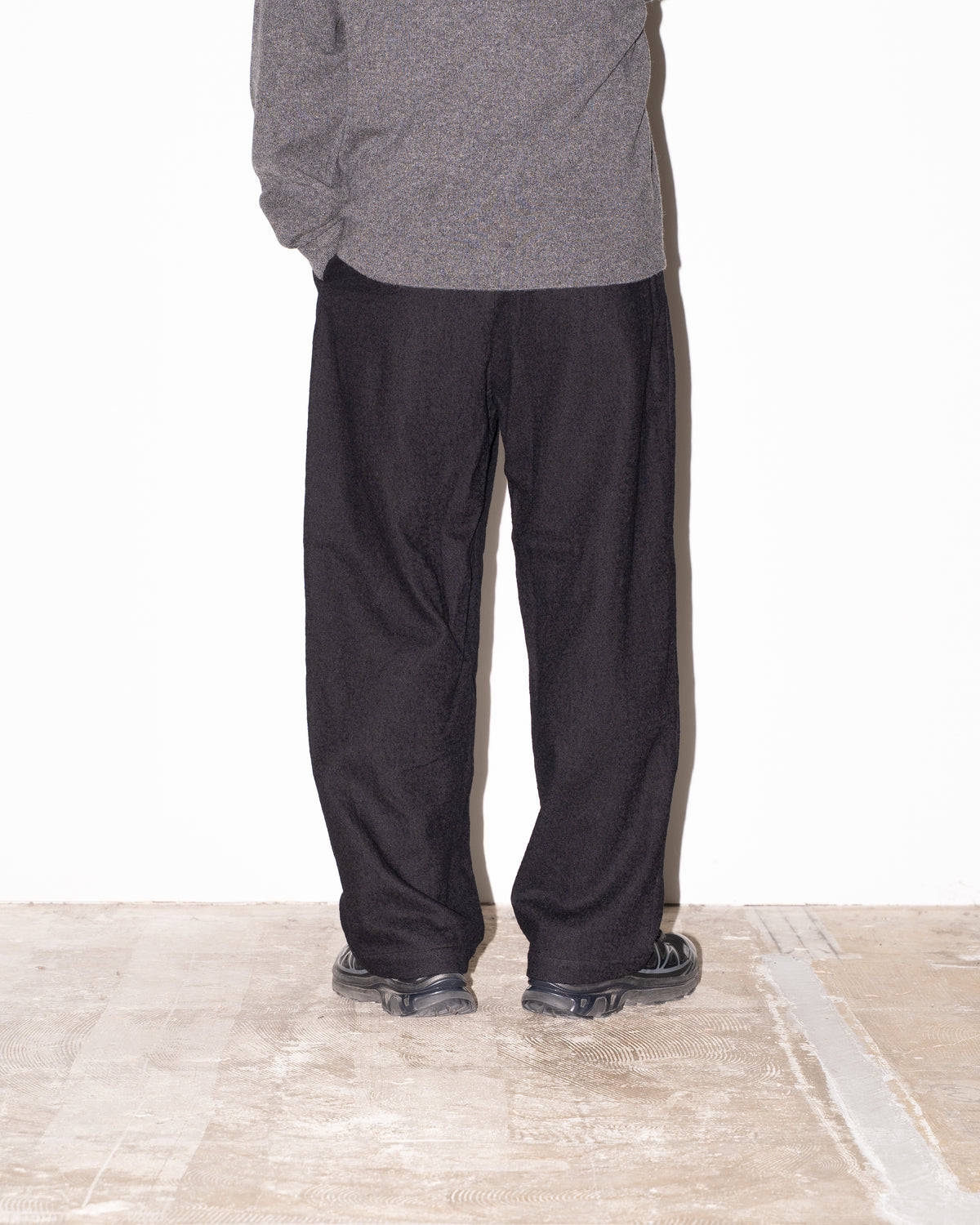 BRUSHED COTTON WOOL TWILL PANTS - BLACK