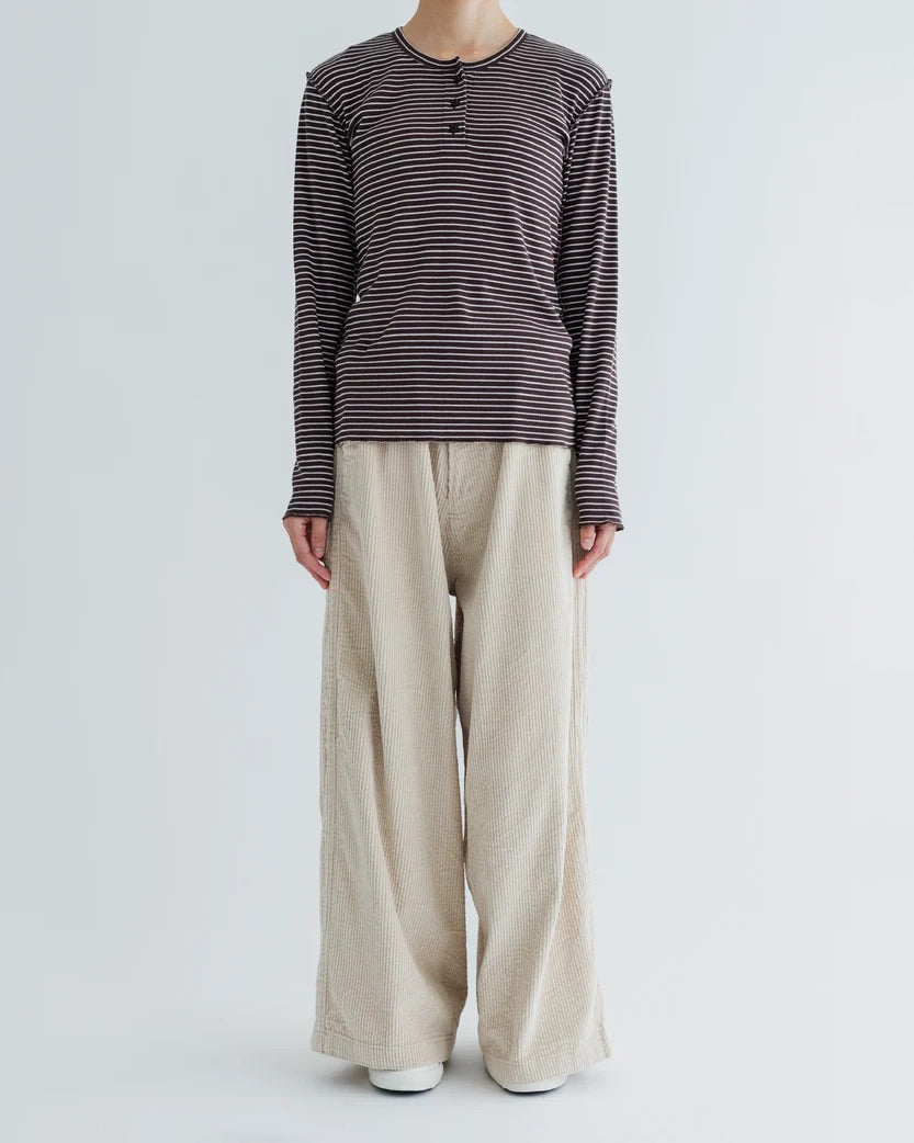 BORDER SOFT RIB HENRY NECK - BROWN×PINK