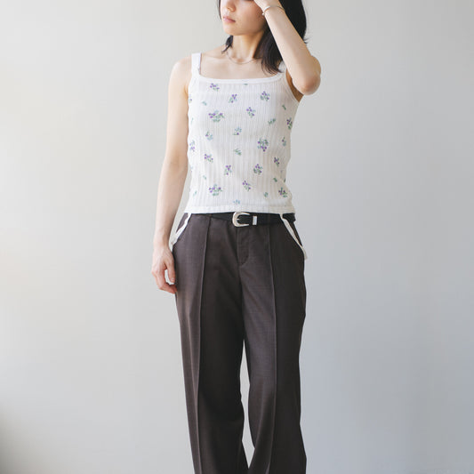 Flower camisole with brown trousers