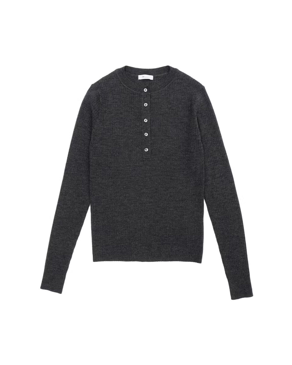 LACY RIB HENRY NECK KNIT - CHARCOAL