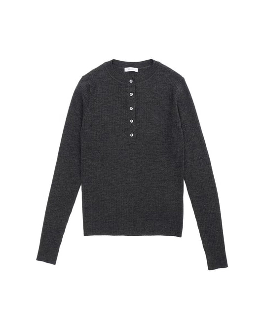 LACY RIB HENRY NECK KNIT - CHARCOAL