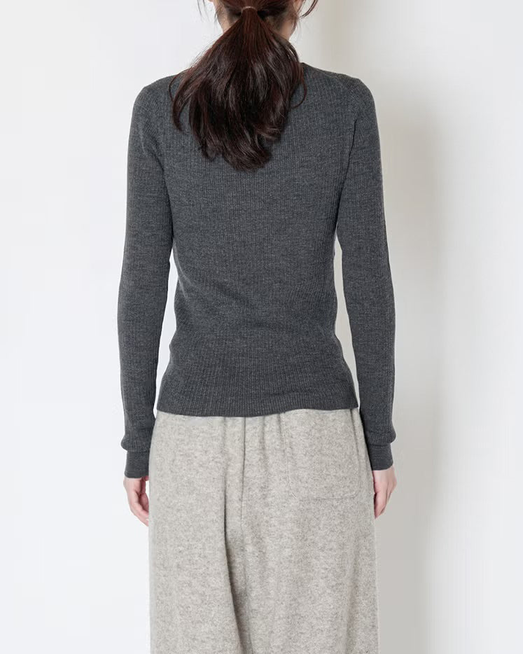 LACY RIB HENRY NECK KNIT - CHARCOAL