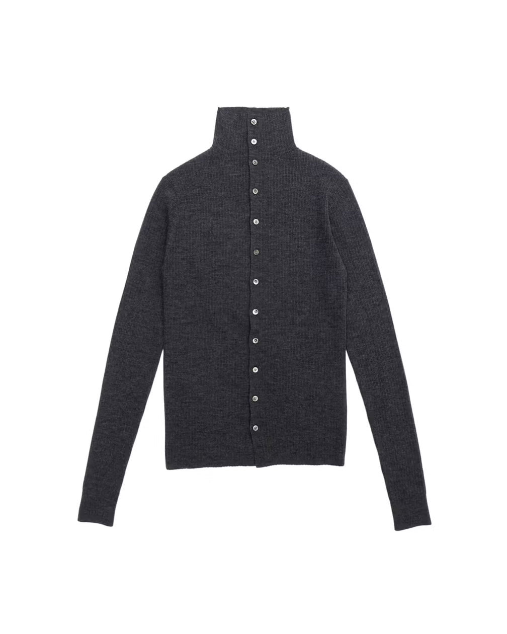 LACY RIB HIGH NECK KNIT - CHARCOAL