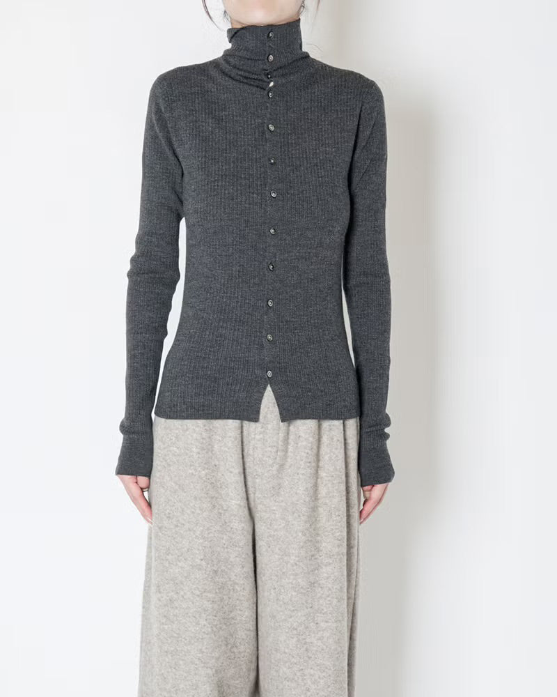 LACY RIB HIGH NECK KNIT - CHARCOAL