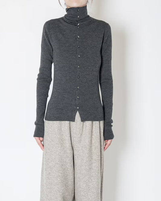 LACY RIB HIGH NECK KNIT - CHARCOAL