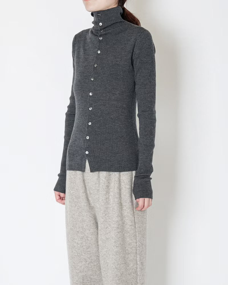 LACY RIB HIGH NECK KNIT - CHARCOAL