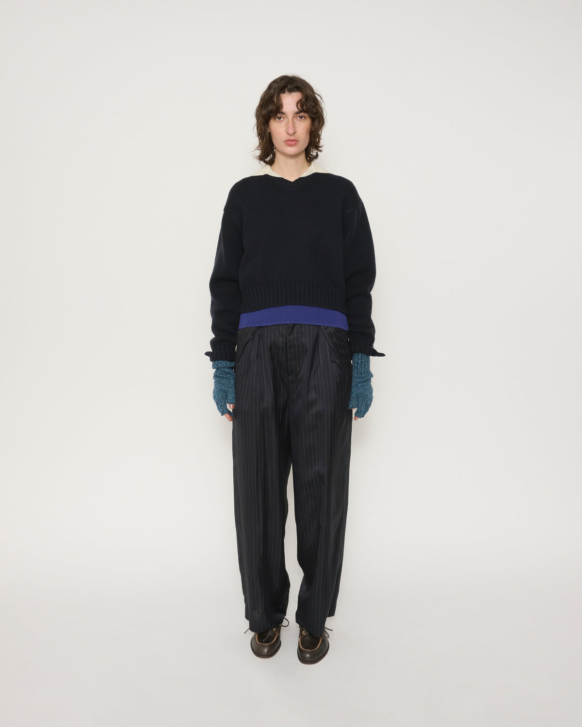 5G LAYERED V NECK SWEATER - NAVY