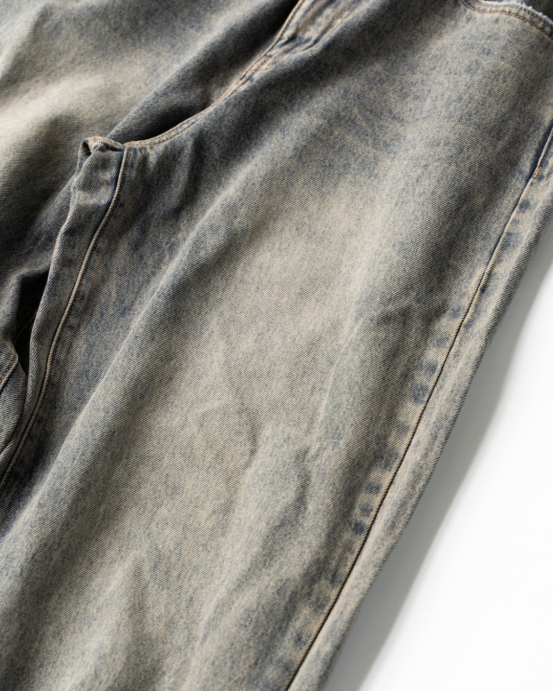GREY ACID WASH LAYERED HYBRID JEANS - GREY ACID WASH