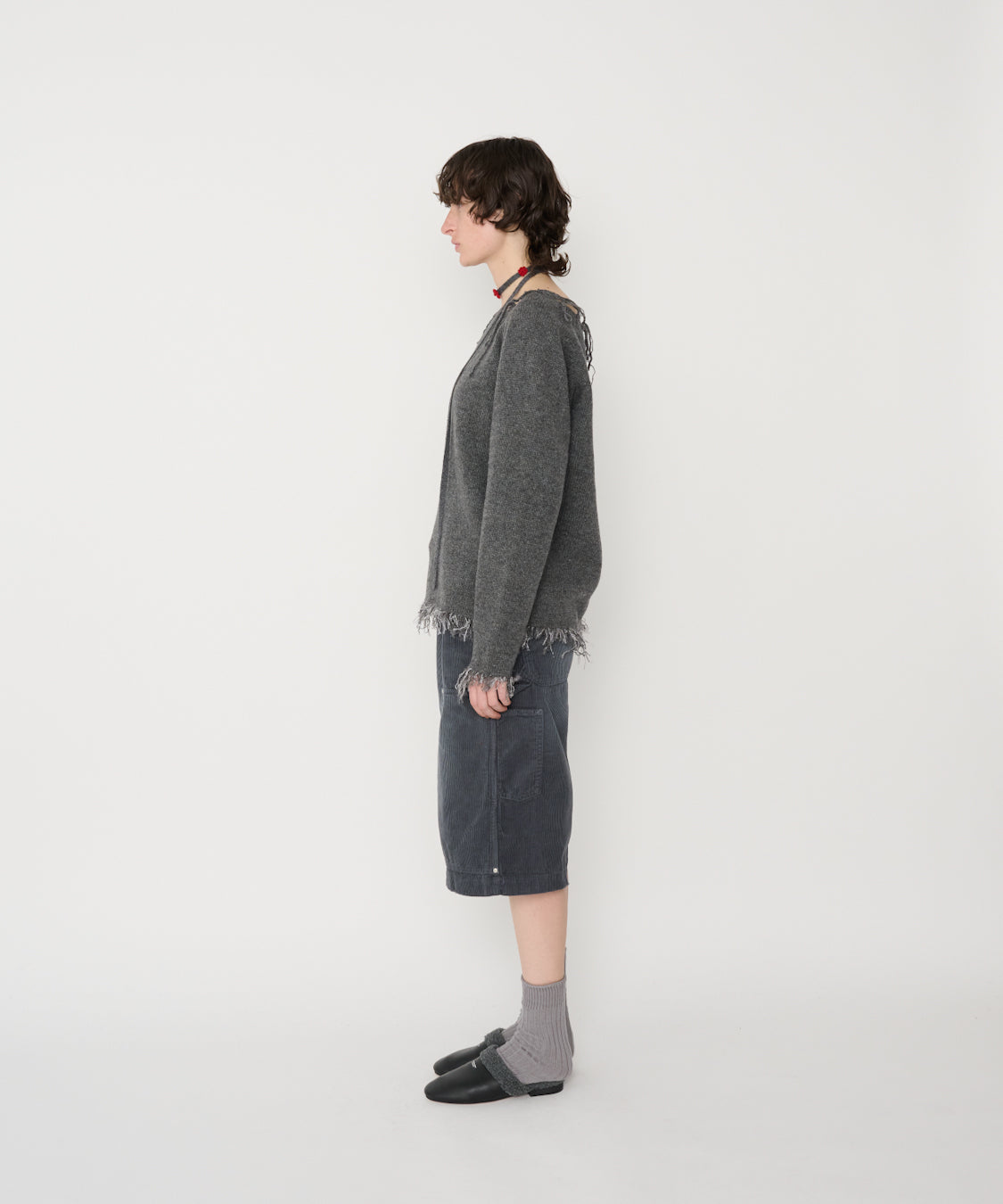 5G FRAYED HEM SWEATER - GRAY