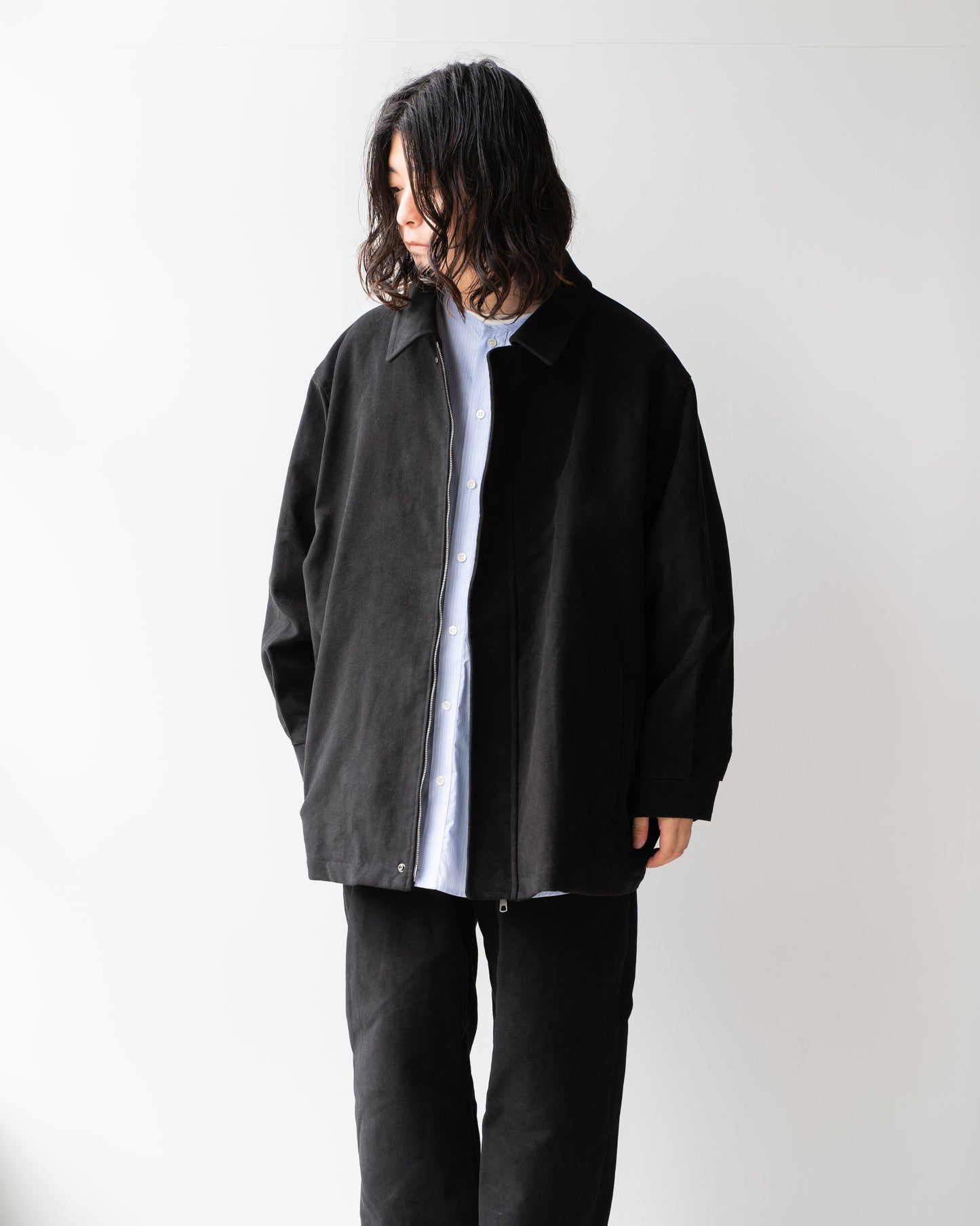 BRITISH MOLESKIN HARRINGTON JACKET - BLACK