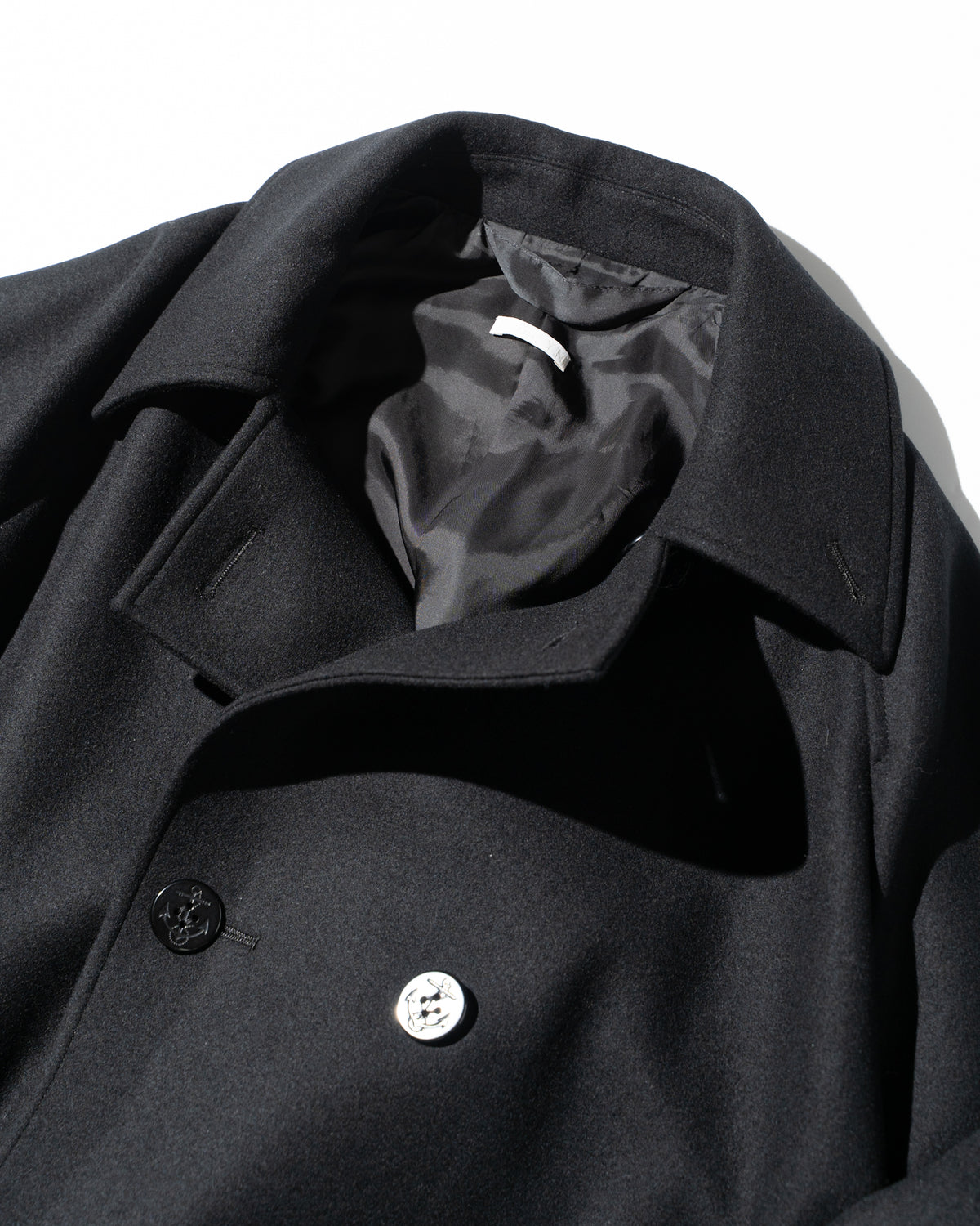 WOOL RAGLAN PEA COAT - BLACK