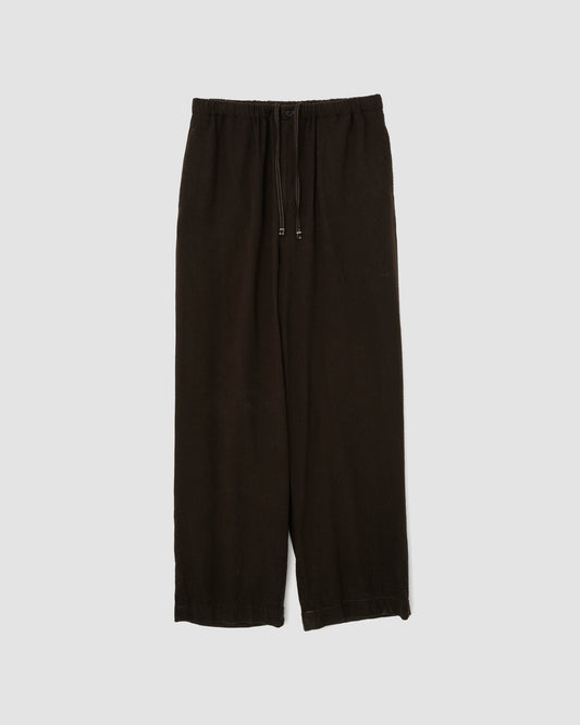 SILK NOIL GARMENT DYED PAJAMA PANTS - BROWN